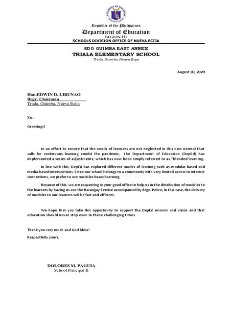 Request Letter To Barangay .